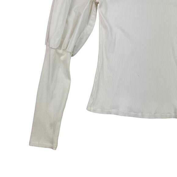 Anthropologie-Sunday in Brooklyn White Ribbed Ruffle shoulder Top Women's sz M - Picture 5 of 9